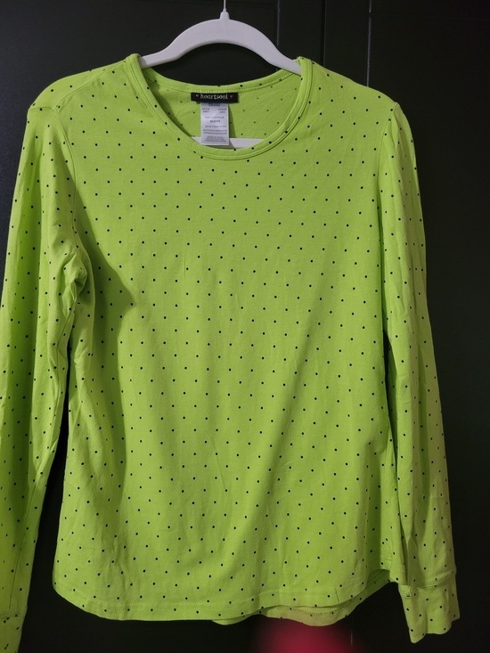 HeartSoul Tops - HeartSoul Neon Lime Tee with Black Polka Dots Under Scrub Top.